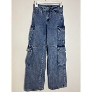 Fire & Rain Denim Cargo Jeans Womens Size 1 Blue Medium Wash Wide Leg High Rise